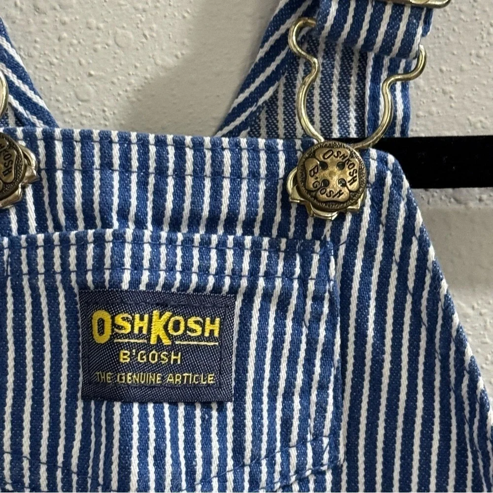OshKosh B’Gosh Vintage Size 24M Blue Striped 90s Overalls Made In USA Paper Tag